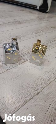 Kerámia mécsestartó kerámia házikó új ledes megvilágítással, 2 db ezü