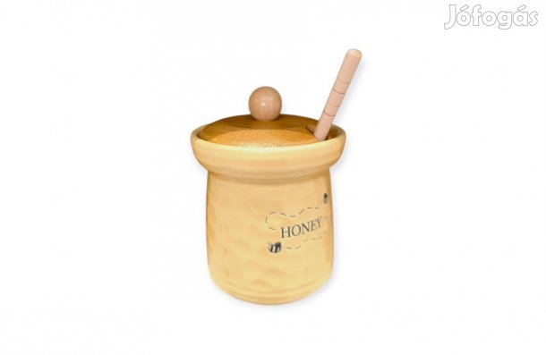 Kerámia mézes edény fa fedéllel és kanállal 465ml