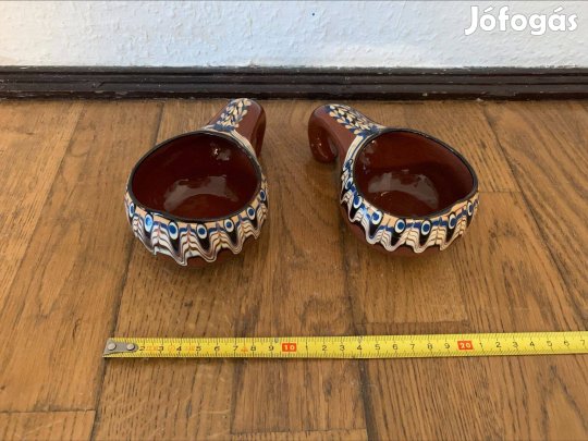 Kerámia pohár népies bögre mázas csésze kézzel festett 2 db