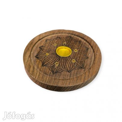 Kerek fa füstölőtartó virág mintával 10 cm