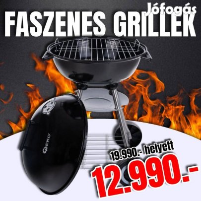 Kerek faszenes kerti grill fedővel és tetővel rostély átmérője 39 cm