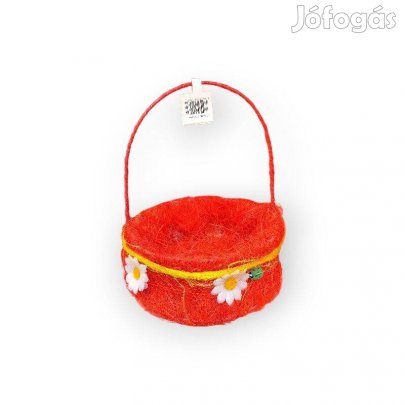 Kerek filc húsvéti kosár margaréta és katicabogár díszítéssel 18x7cm
