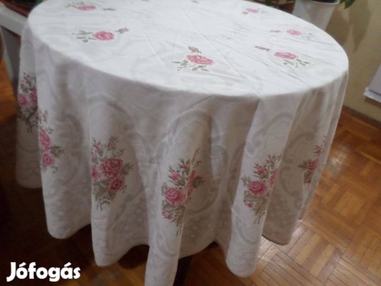 Kerek használt, rózsa mintás abrosz, asztalterítő