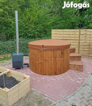 Kerek üvegszálas dézsafürdő (4-6 személyes), saválló külső kályhával