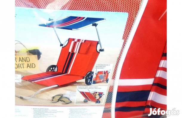 Kerekes Napozó Ágy napellenzővel Strand kocsil piros vagy kék a covid