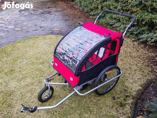 Kerékpár bicikli utánfutó XL babakocsi 2 gyerek szállító után futó Új!
