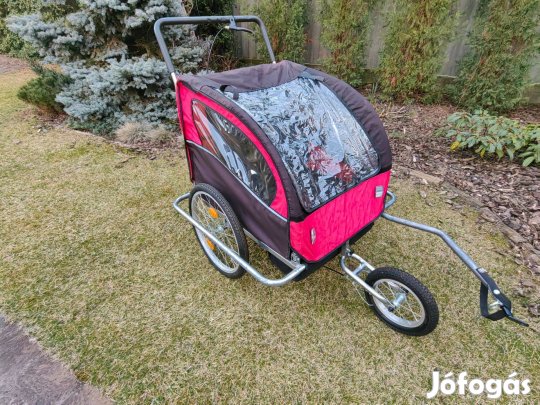 Kerékpár bicikli utánfutó XL nagyméret 2 gyerek szállító babakocsi