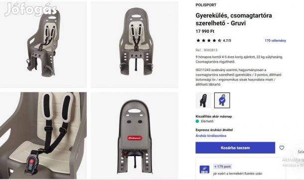 Kerékpárra szerelhető gyermekülés