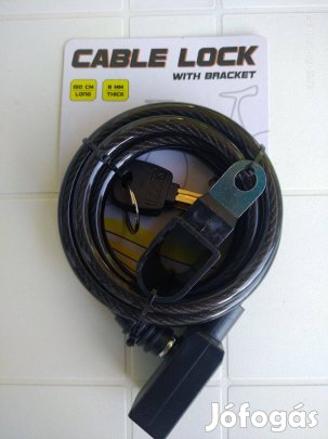 Kerékpárzár 150 cm hosszú, 2 kulccsal, vázra rögzíthető kivitel, új