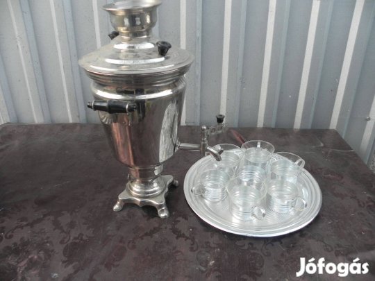 Keresek: Szamovár eredeti pccp koplett teás szettel 6db jénai pohárral