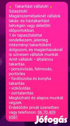 Keresek: Takaritás munkát keresek