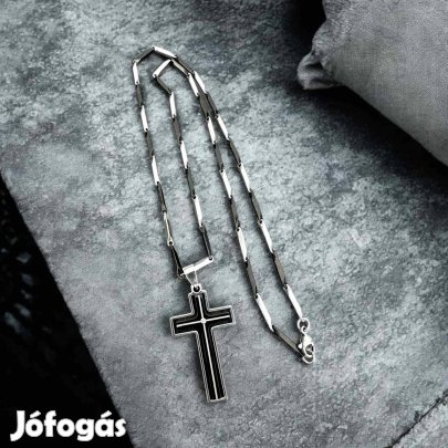 Kereszt nemesacél ezüst fekete színű férfi nyaklánc