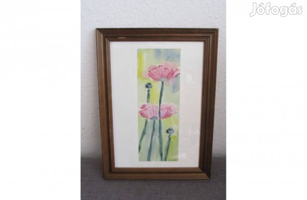 Keretezett aláírt akvarell festmény