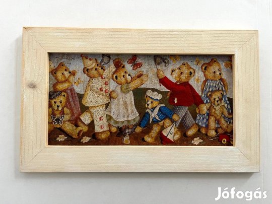 Keretezett macis, mackós kép, falikép gyerekszobába