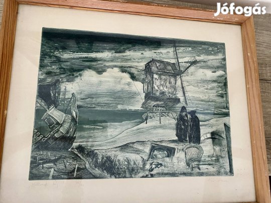 Kéri Imre: 'Holland táj' c. színezett rézkarc