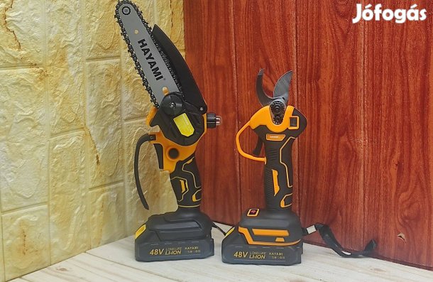 Kerti készlet Metszőolló ágvágó fűrésszel töltőpad 2db gép 2db Li akku