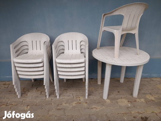 Kerti szék + asztal fehér műanyag
