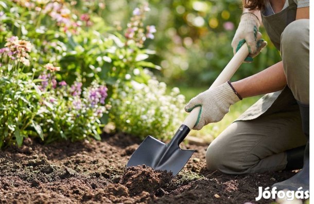 Kerti szerszám kézi ültető ásó fém fej 50 cm fa nyéllel virágágyás