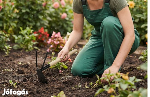 Kerti szerszám kézi villás ültető kapa fém fej 50 cm fa nyéllel
