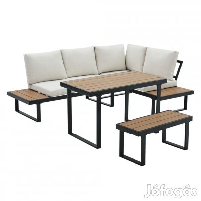 Kerti szett, fekete/krém/tölgy, FLOJD