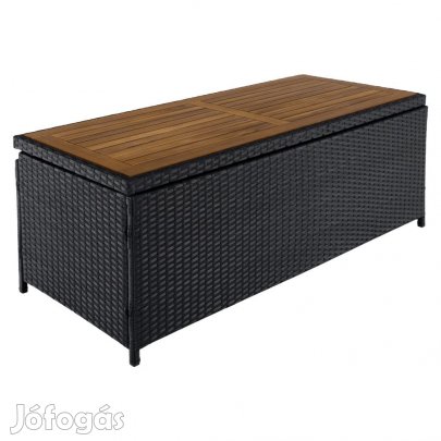 Kerti tároló doboz/pad, fekete/természetes/krémszínű, BEMUS