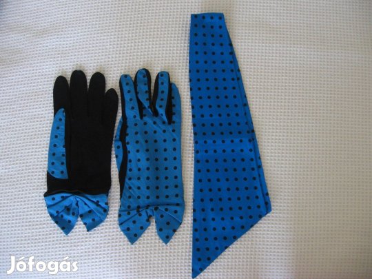 Kesztyű - sál szett, pöttyös, türkiz