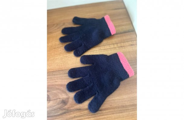 Kesztyű téli kötött lány 5 ujjas sötétkék 122 128