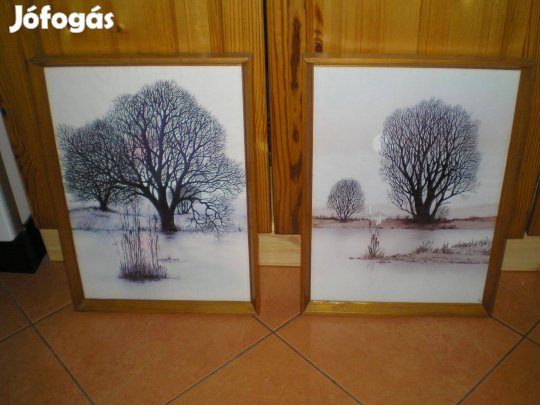 Két hasonló aláírt nyomat keretezve üveglap mögött ár/db