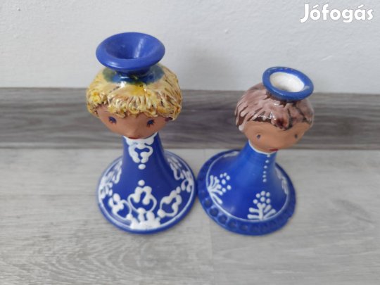 Két kerámia gyertyatartó, dísztárgy - gyermek / ember alakok, figurák