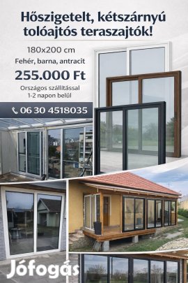 Kétszárnyú tolóajtós teraszajtók, 180x200cm. Országos szállítással 