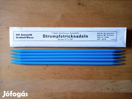 Kétvégű egyenes kötőtű szett 6 mm-es kék új