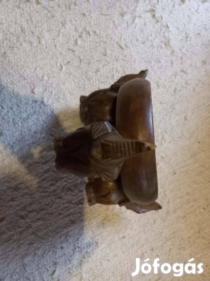 Kézzel Faragott Egzotikus Elefántos Virágtartó - Tömörfa