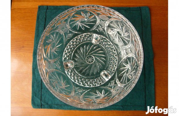 Kézzel csiszolt ólomkristály gyümölcsös kínáló tál, 21 x 11 cm