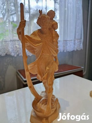 Kézzel faragott Szent Kristóf faszobor - 25 cm