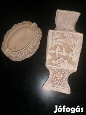 Kézzel faragott antik kőváza és hamutartó