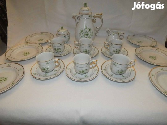 Kézzel festett Hollóházi Scarbantia 6 személyes kávéskészlet