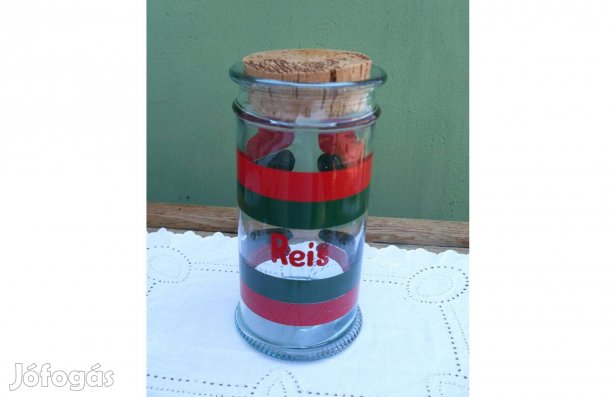 Kézzel festett, parafadugós olasz cső üveg - rizs tartó