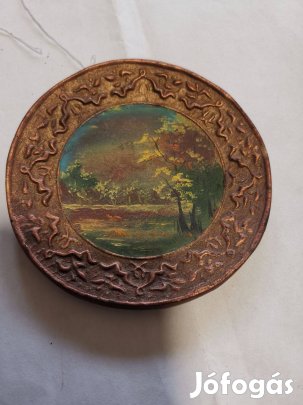 Kézzel festett fatányér - őszi táj - fali dísztányér