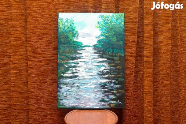 Kézzel festett olajfestmény, 35x50 cm, Erdei patak