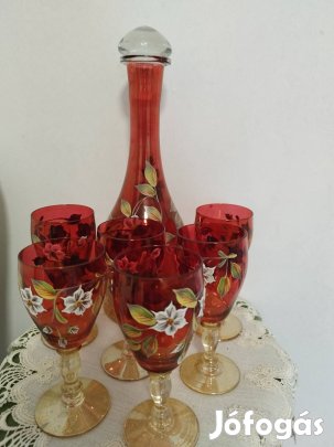 Kézzel festett üveg -boros készlet 