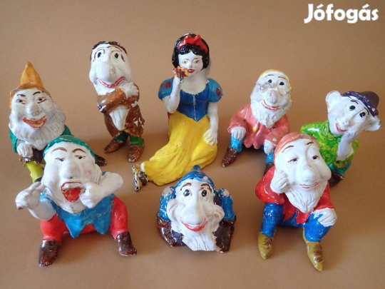 Kézzel készített régi Hófehérke Hét törpe szobor figura Disney kerámia