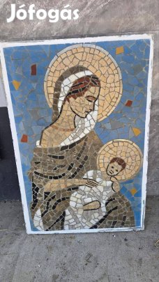 Kézzel rakott vallási mozaik Szűz Mária Jézussal 60×90 cm, 65 kg