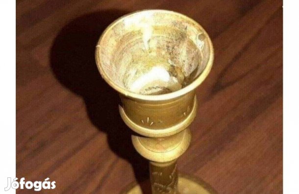 Kézzel vésett réz gyertyatartó