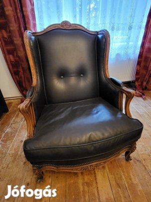 Kifogástalan állapotú, neobarokk bőr fülesfotel