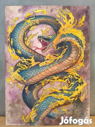 Kígyó akvarell festmény, egyedi ajándék