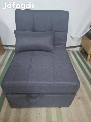 Kihúzható fotel, 3 az 1-ben, állítható, szürke, 65,5x104x81 cm