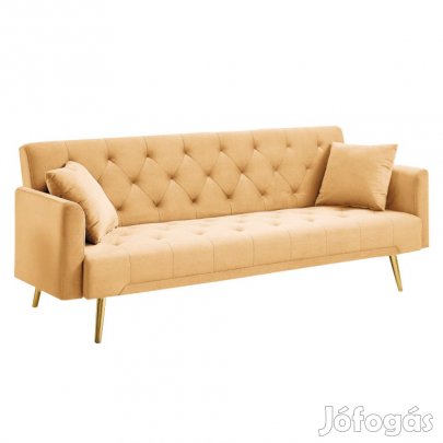 Kihúzható kanapé, mustárszínű/gold króm-arany, ALISIA