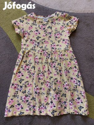 Kik 134/140 sárga virágos pillangós rövidujjú ruha