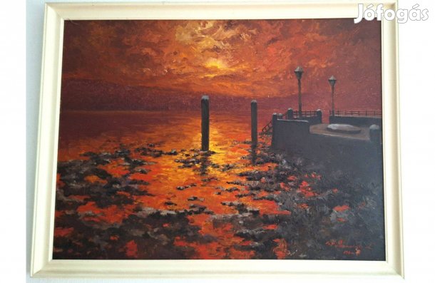 Kikötő (festmény, olaj, vászon, Porkoláb L. 1980)