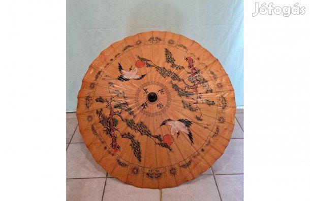 Kínai olajpapír napernyő, 99 cm átmérőjű, darvakkal és fenyőfákkal